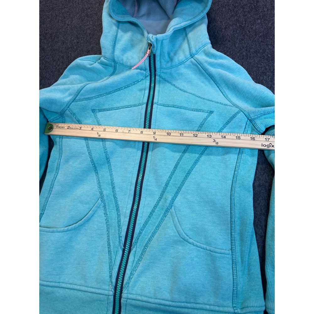 ivivva Girls Lululemon Practice Jacket Teal Full Zip Hoodie Thumbholes Size 14 - Picture 12 of 16